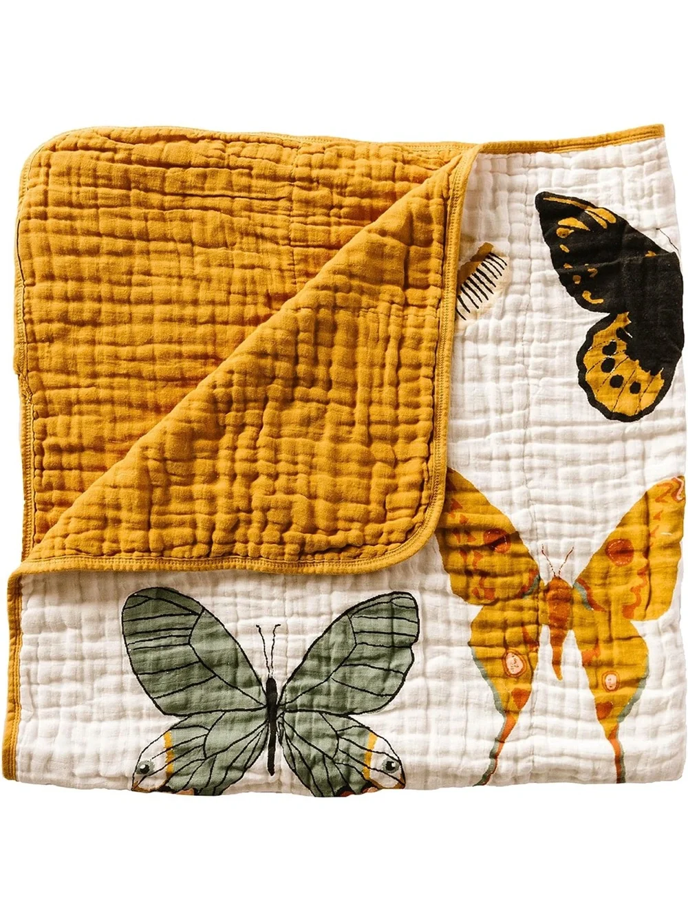 Clementine Kids Butterfly Print Quilt with Mustard Trim - Nursery Bedding